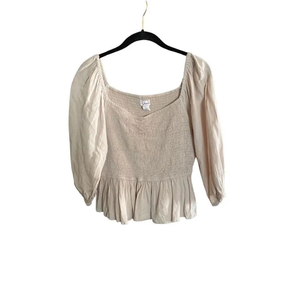 Japna women’s tan ruched puffy sleeve, crop top size large
